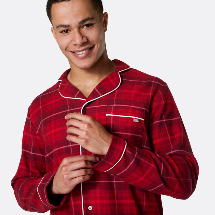 Med brodert navn - Flanell Rød Julepysj Familie