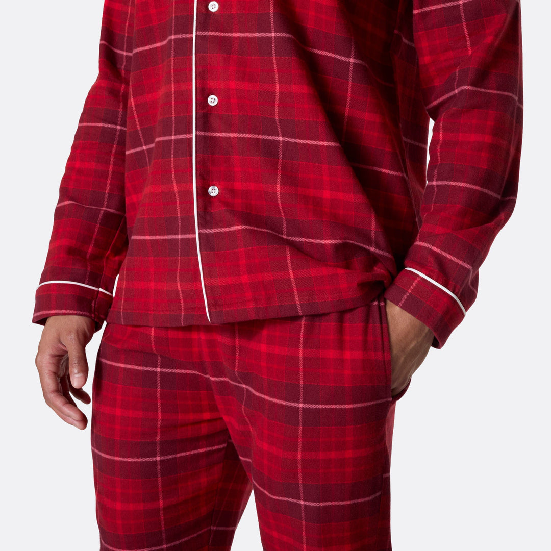 Med brodert navn - Flanell Rød Julepysj Familie