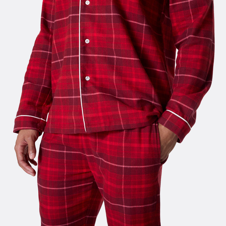 Med brodert navn - Flanell Rød Julepysj Familie