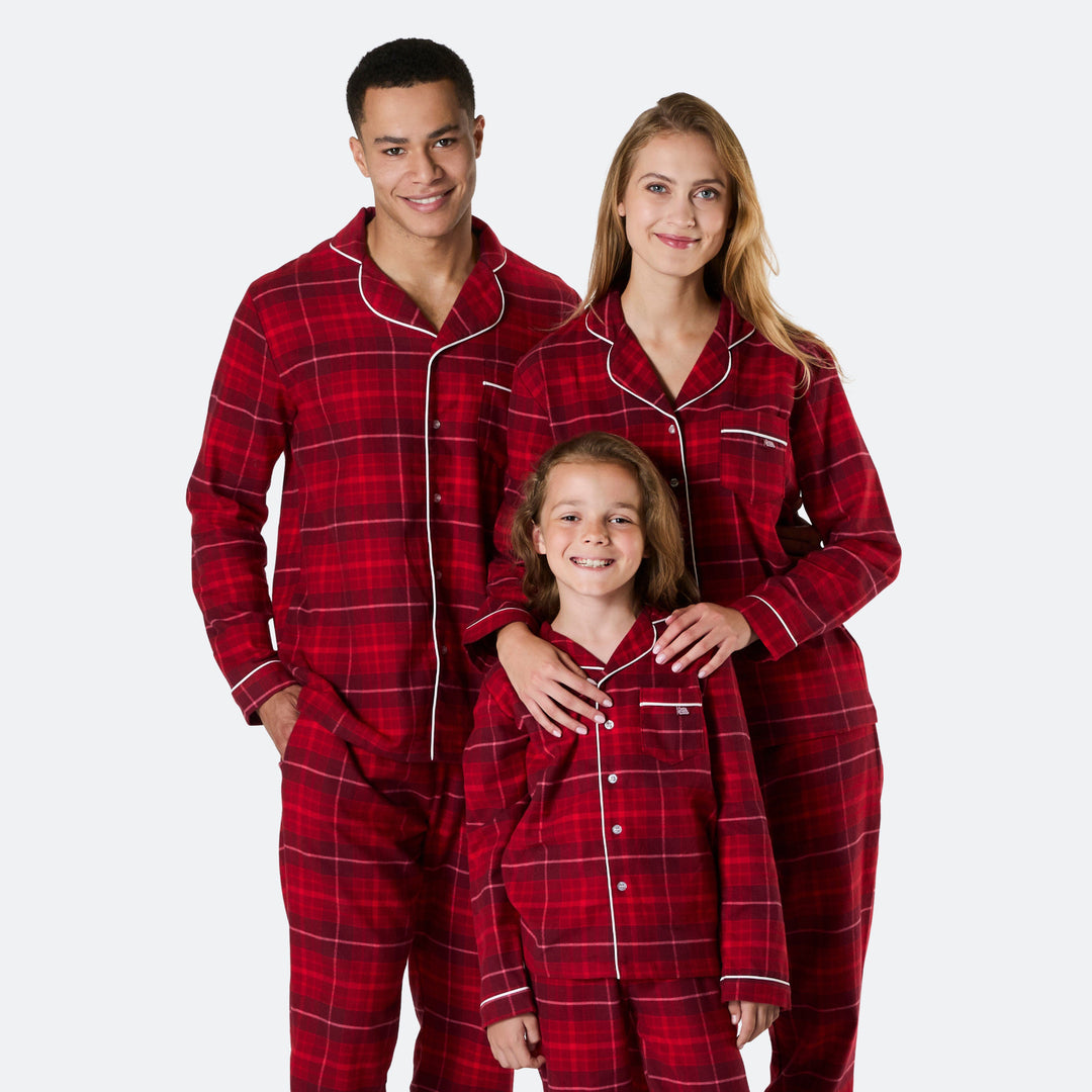 Med brodert navn - Flanell Rød Julepysj Familie