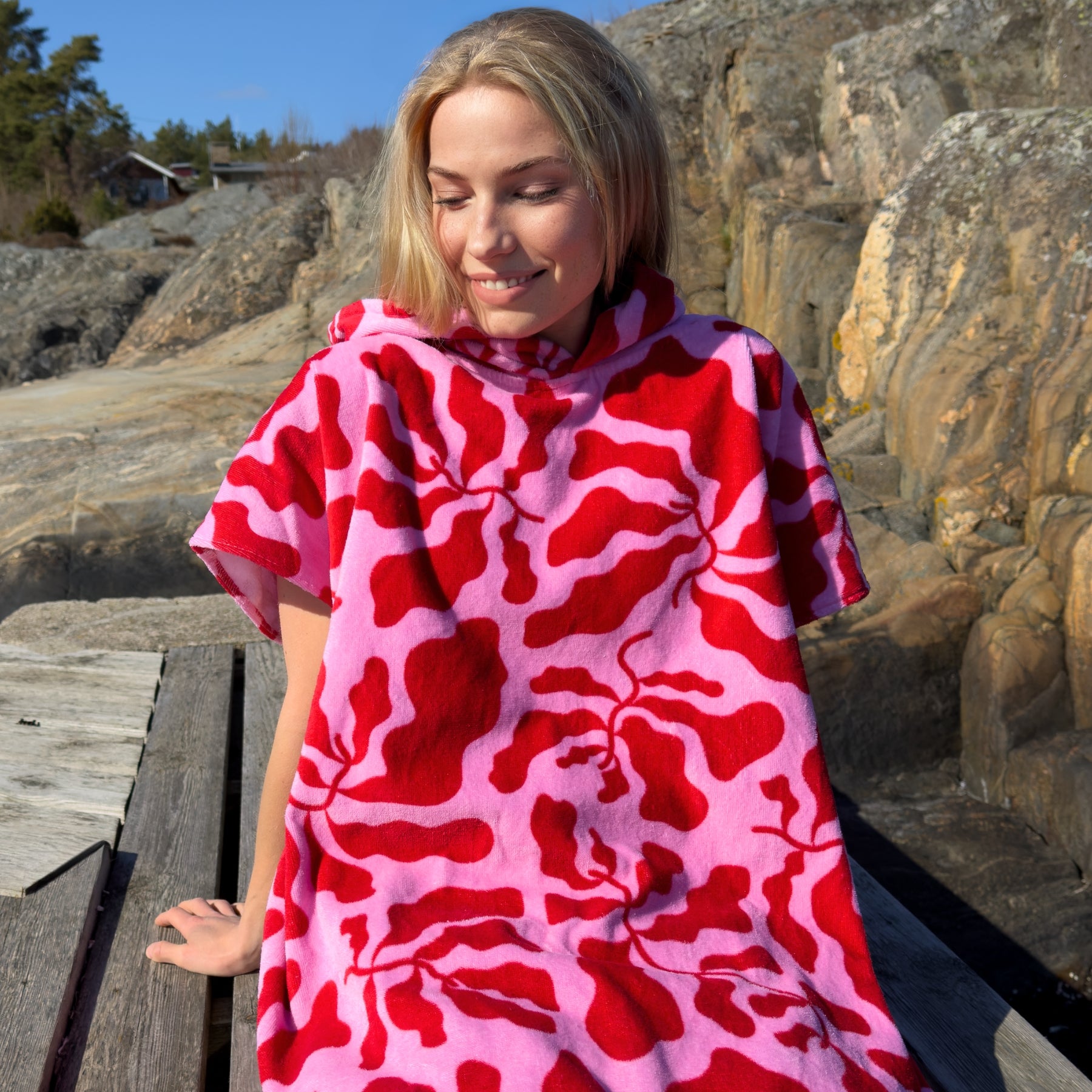Mønstret Rosa Badeponcho