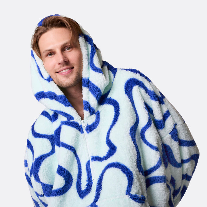 Blå Wavy Teddy HappyHoodie