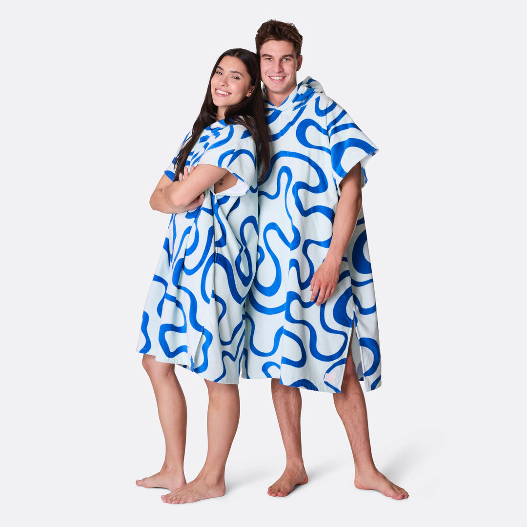 Blå Wavy Badeponcho