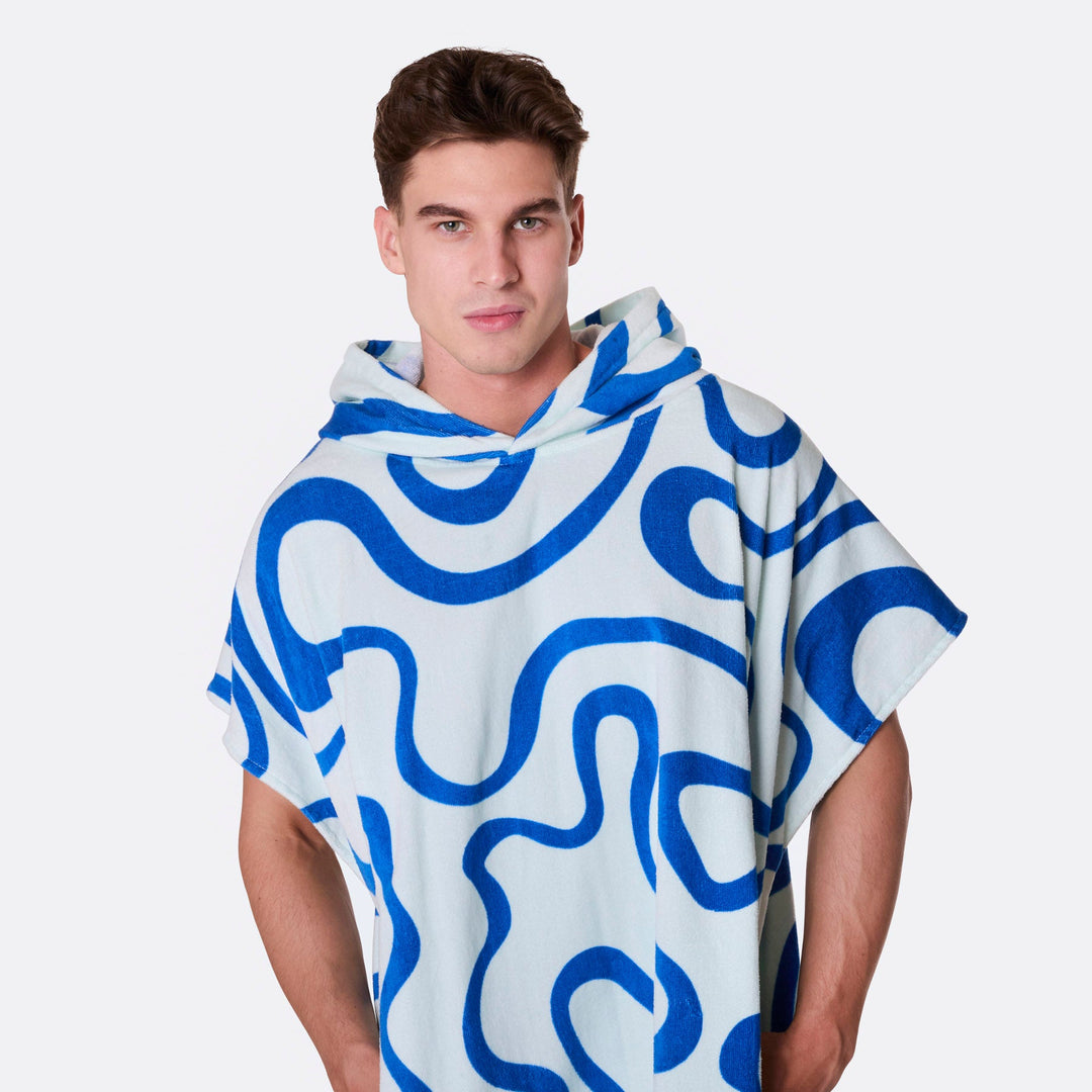 Blå Wavy Badeponcho
