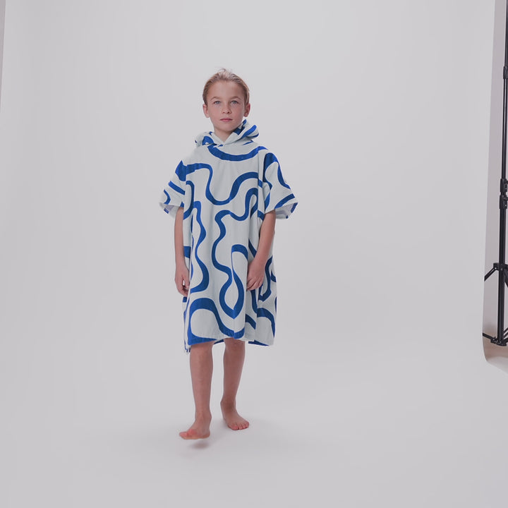 Blå Wavy Badeponcho Barn