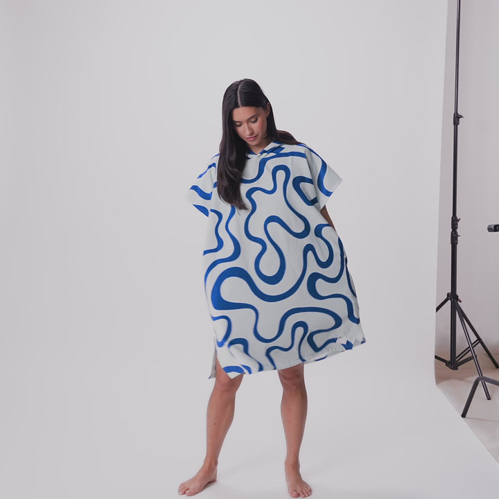 Blå Wavy Badeponcho