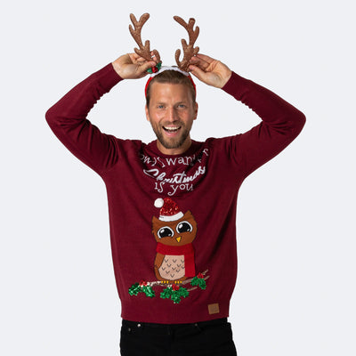 Owl I Want For Christmas Julegenser Herre