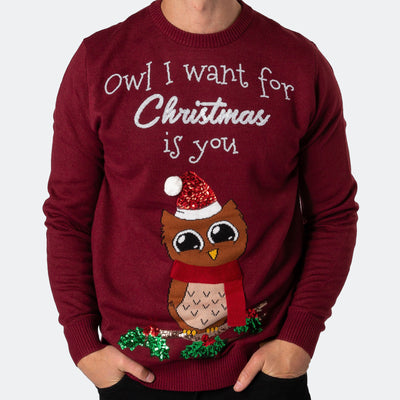 Owl I Want For Christmas Julegenser Herre