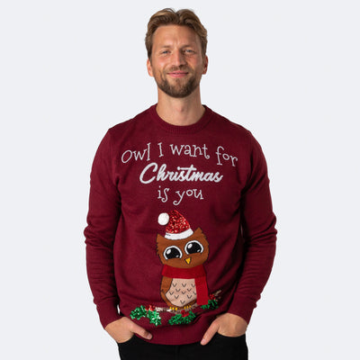 Owl I Want For Christmas Julegenser Herre